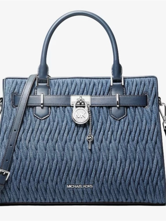 Michael Kors Handbags - EUC Michael Kors Hamilton Denim-Textured Navy Satchel with Shoulder Strap